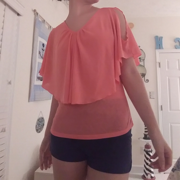 Pink Flowy Top with Shoulder Cutouts - Picture 6 of 14